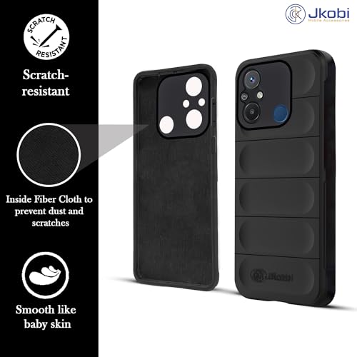 Image of Jkobi Back Cover Case for Xiaomi Redmi 12C (Matte Liquid Silicone | Micro-Fiber Cloth Inside | Camera Protection | Shockproof | Black)