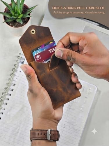 Image of Leatherful Flip - Top Grain Leather Vertical Slim Wallet for Men | Easy Quick Card Access | Compact Front Cash Pocket & Button Lock | Minimalist Travel & Daily Carry Wallet (Vintage Brown)