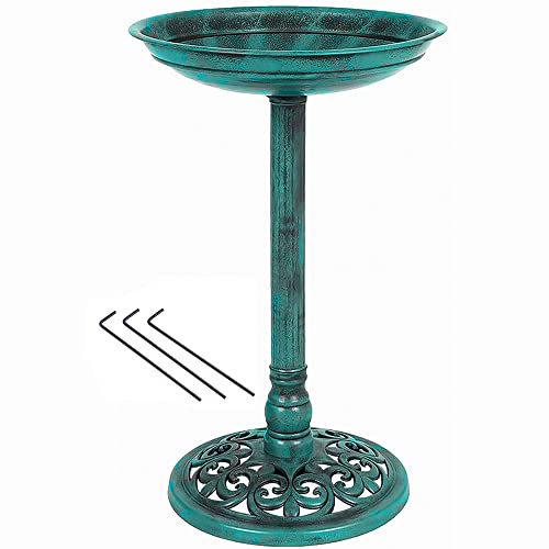 Traditional Garden Pedestal Bird Bath for Outdoor Patio with Water Bowl (Green)