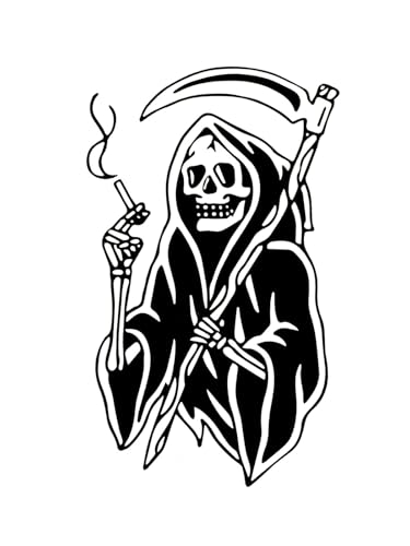Image of 4 inch Grim Reaper Sticker Smoking Cool Funny Chilling Dead Skeleton Skull Decal Decal for Car Bumper Truck Window Laptop