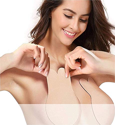 MITALOO Sticky Bra Push Up Lift Nipple Covers Adhesive Strapless Invisible Backless Bras Plunge Reusable for Women Beige