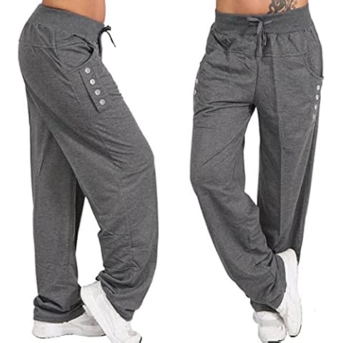 Alwyeans Work Trousers Women Elastic Waist Cargo Trousers Long Flared Yoga Pants with Pockets Workwear Uniform Loose Casual Wide Leg Baggy Sweatpants Gym Running Tracksuit Activewear Cover