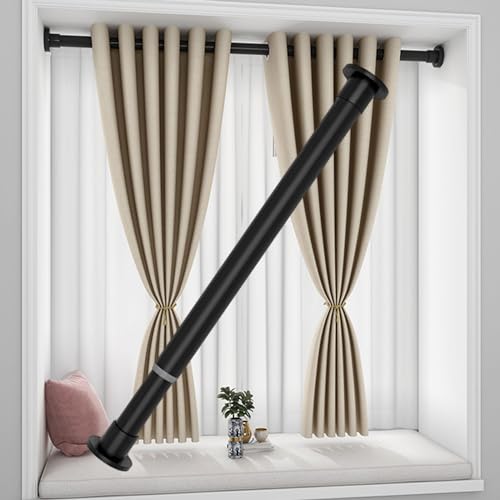 Barra de cortina de ducha de tensión negra ajustable, sin taladro, extensible de 19 a 63 pulgadas, para puertas y cortinas, perfecta para decoración del hogar y el baño