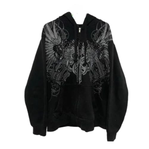 Pdxnyxx Streetwear Jacket Y2k Grunge Zip Up Hoodie Women Men Oversized Emo Goth 2000s Graphic Hoodie Baggy Sweatshirts (Black Medium)