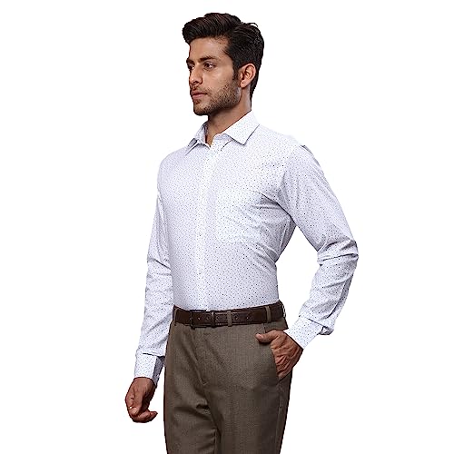 Image of Raymond Men's Pure Cotton Print Pattern Slim Fit Semi Cutaway Collar Full Sleeve Formal Shirt
