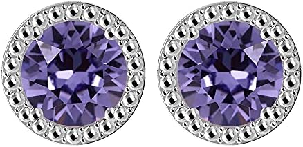 European Crystal Earrings For Women Studs, Sterling Silver Stud Earrings For Women, Birthstone Earrings Sterling Silver