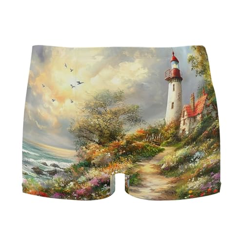 Lighthouse Flowers Ocean Mens Swim Trunk Swimwear Bathing Suit Swim Brief Square Leg Board Short S S0406708