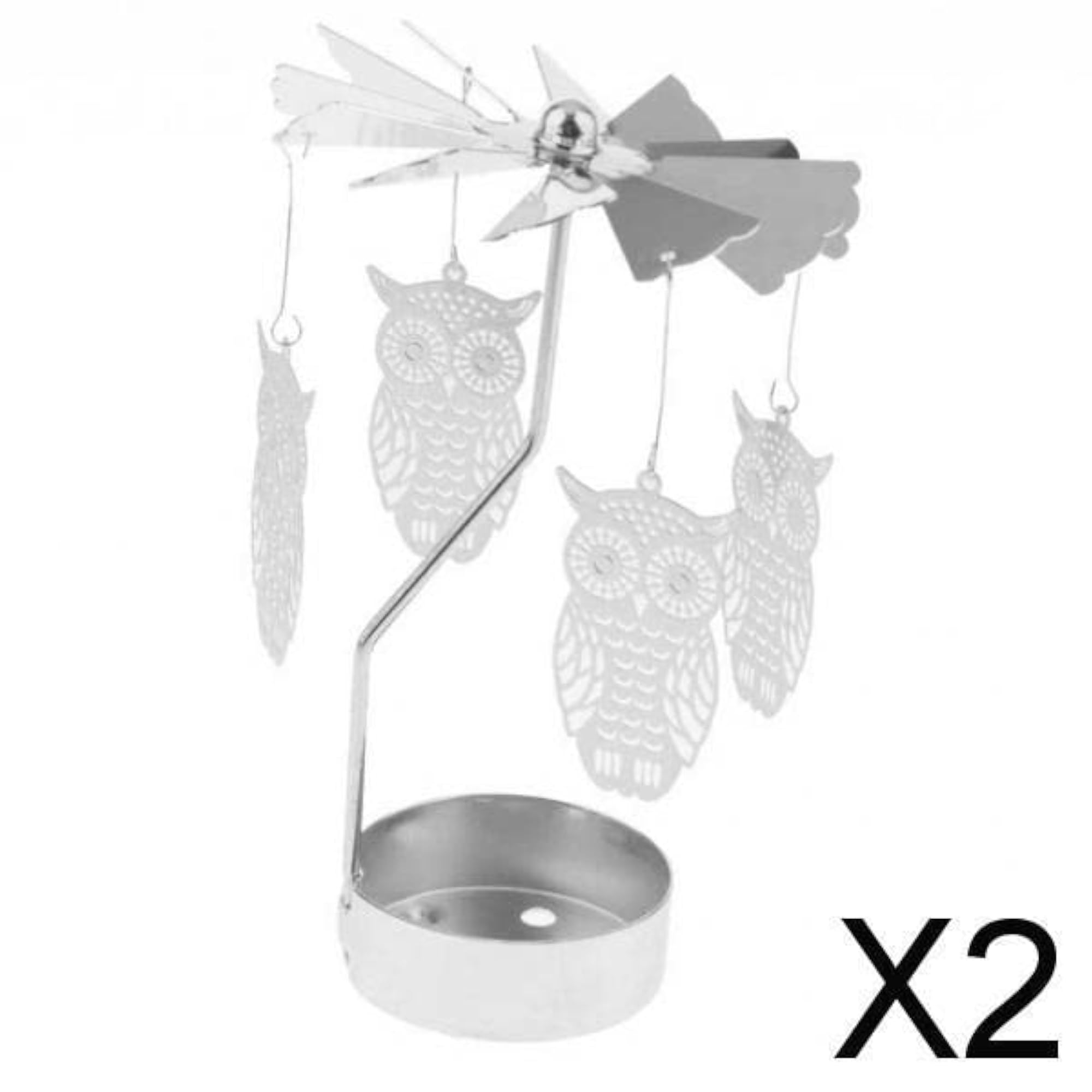 Rotating Candle Tea Light Holder Owl, 2 Pack