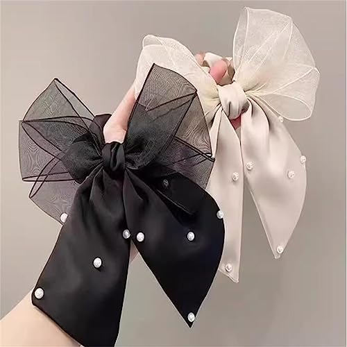 Accessoires cheveux en maille avec gros nœuds et perles pour queue de cheval - 6