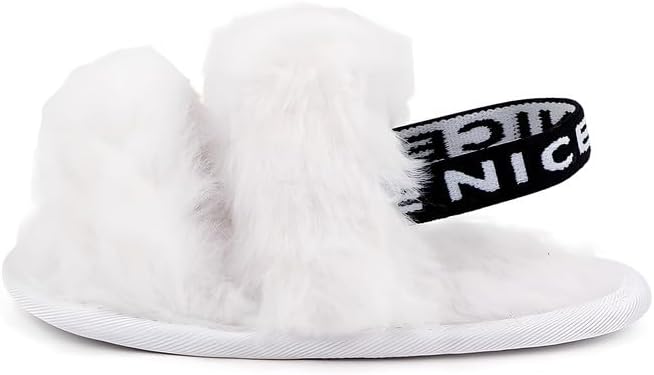 QIETION Girl's Soft Plush Lightweight House Slippers Non Slip Cross Band Slip on Open Toe Cozy Indoor Outdoor Slippers