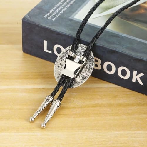 Image of GelConnie Bolo Tie for Men Women Western Cowboy Turquoise Leather Necktie | Natural Stone Bolo Tie Necklace for Women Rodeo Cowboy Leather Necktie Native American Western Cowgirl Ties Adjustable Cord