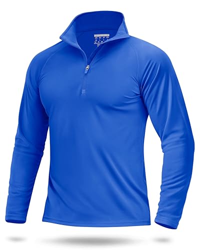 Boladeci Quarter Zip Pullover Men UPF 50 Long Sleeve Shirts Uv Protection Shirts for Men Golf Royal Blue Shirt Men Lightweight Workout Swim Shirts for Men Half Zip Athletic Shirt Tops Clothing