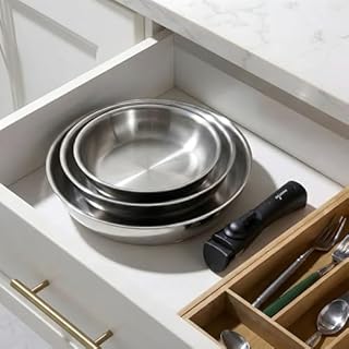 TeCuisine – Lot Coffret de 3 Poêles Inox 18/10 Triply – 20/24/28 cm – Avec Manche Amovible – Sans Revêtement – Sans PFAS, PFOA, PTFE – Compatible Tous Feux Dont Induction – Cuisson Saine et Durable