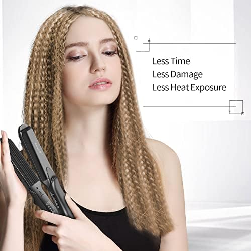 Hair Crimper, CkeyiN Professional Crimping Iron and Straighter with Heat Resistant Glove Adjustable Temperature Dual Voltage 4 Interchangeable Ceramic Plates (Black)