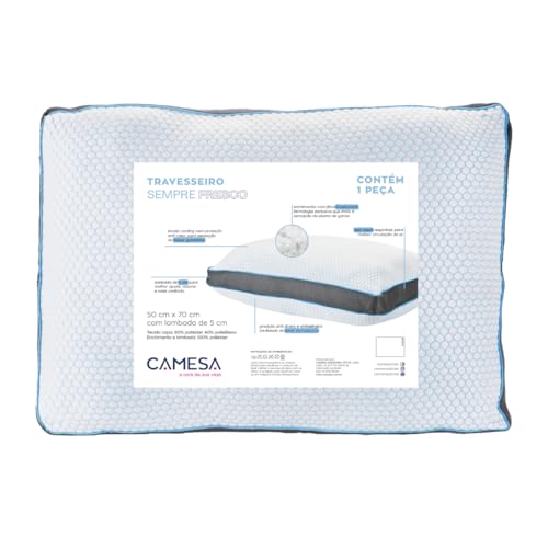 Travesseiro Camesa Sempre Fresco, 50x70cm Ecopluma, Tela Mesh, Lavável em Máquina, Tecido Cooling Co
