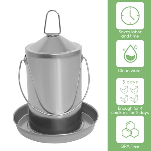 Hühnertränke 3L aus 304 Edelstahl, Geflügeltränke zum Hängen oder Stellen, rostfrei und hygienisch, Wasserspender für Hühner, leicht zu reinigen, automatische Wasserversorgung für 4 Hühner