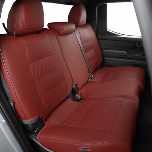 Image of EKR Tacoma Back Seat Covers for Toyota Tacoma (Hybrid) 2024 2025 2026 Double cab TRD Sport,TRD Off-Road,Limited,Trailhunter, Truck Rear Seat Cover- Second Row Only,Faux Leather(Burgundy)