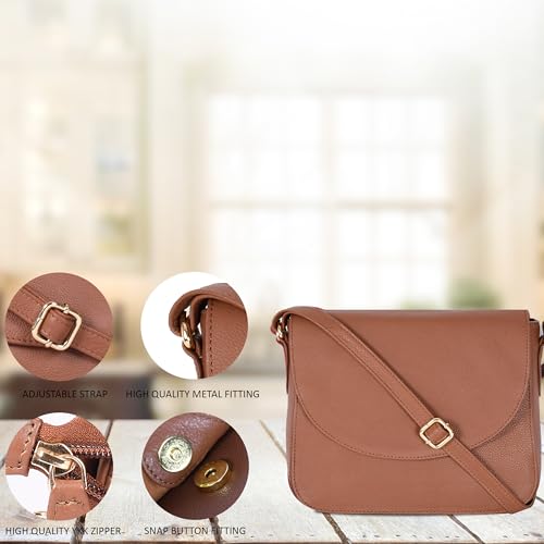 Image of Genuine Leather Shoulder Crossbody Purse For Women with Adjustable Strap, Mobile Pocket & Outside & Inside Zipper