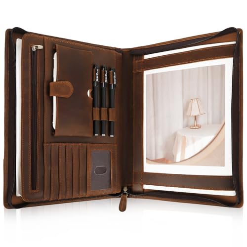 Jack&Chris Leather Portfolio with Zipper for Men Women, Leather Padfolio