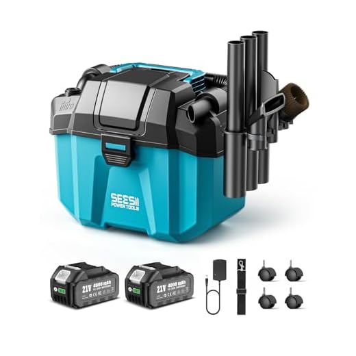 Seesii Cordless Shop Vac Wet and Dry, 2.6 Gallon Small Shop Vac with Accessory Storage Holder, 2 x 4.0Ah Batteries, 3-in-1 Wet Dry Vacuum with HEPA Filter, Strap, Ideal for Garage, Car, Workshop