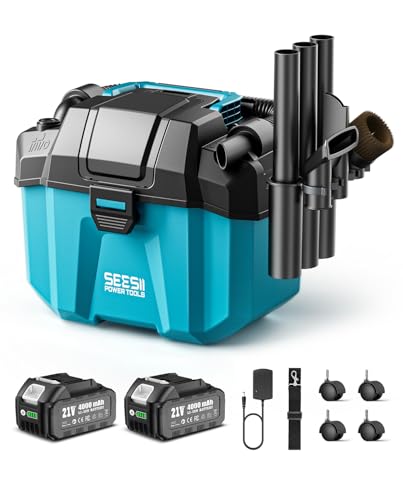 Seesii Cordless Shop Vac Wet and Dry, 2.6 Gallon Small Shop Vac with Accessory Storage Holder, 2 x 4.0Ah Batteries, 3-in-1 Wet Dry Vacuum with HEPA Filter, Strap, Ideal for Garage, Car, Workshop