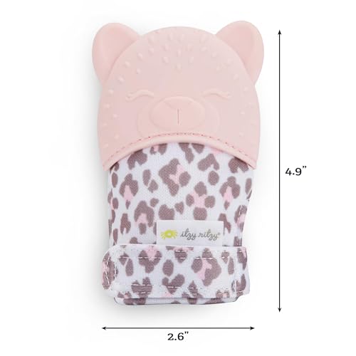 Image of Itzy Ritzy Silicone Teething Mitt - Soothing Infant Teething Mitten with Adjustable Strap, Crinkle Sound & Textured Silicone to Soothe Sore & Swollen Gums - for Ages 3 Months & Up (Blush Leopard)