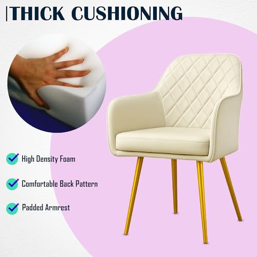 Image of Set of 2 Accent Chair for Living Room | Modern Armchair in Soft Velvet Fabric with Sturdy Legs | Premium Chair for Home Living Room Bedroom Restaurent | (Gold Legs, White Burfi Design)