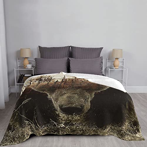 Forest Hunting Bear Soft Flannel Fleece Blanket Breathable Throw Blanket Halloween Chirstmas Days Rustic Cozy Blanket For Couch Sofa Bed Living Room Suitable For All Season 50X60 Inch #TOP5