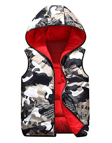Baby Girls Padded Vest Puffy Sleeveless Winter Warm Coat Hooded Zipper Pocket Camouflage Outfit 5-6T Red #TOP2