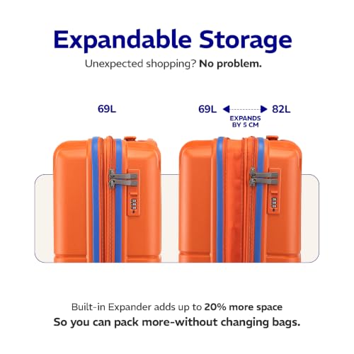 Image of Provogue Lumina Hard-Sided PP 65 Cm Trolley Bags for Travel Medium Size | Expandable Luggage Suitcase with 8 Wheels | Combination Lock | 5 Year Warranty (Burnt Orange)
