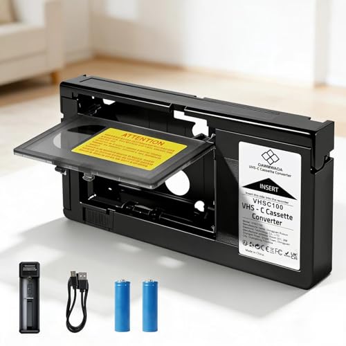 Cassette Adaptor VHS-C to VHS Adaptor with Battery Charger for Video Cassette/VCR Player Incompatible 8mm/MiniDV/Hi8