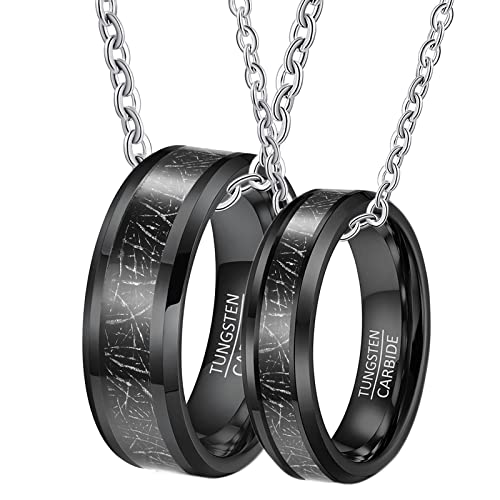 Anneau Tungstène Noire 6mm 8mm avec Fibre de Carbone Tendance