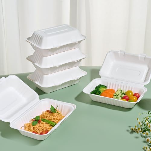 JOLLY CHEF Clamshell Take Out Food Containers, [9 * 6" 75-Pack] To Go Containers Disposable, Sugarcane To Go Boxes for Salad,Lunch - Thumbnail 4