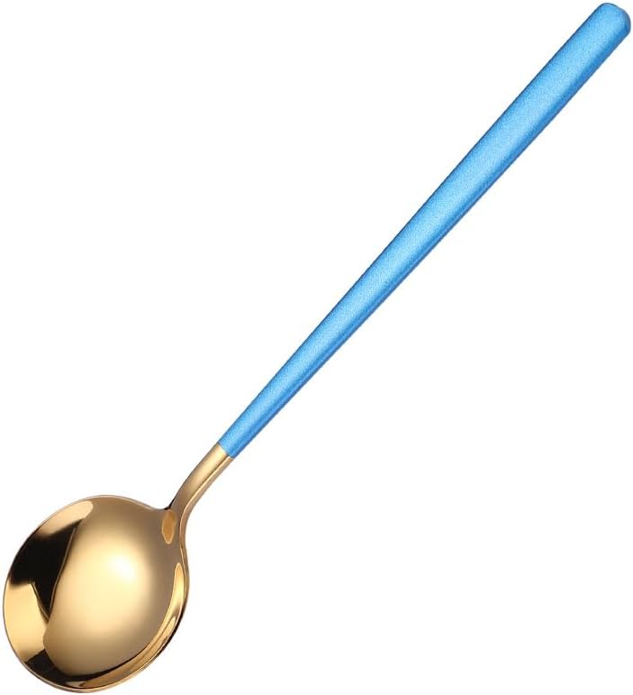 Silverware Flatware Set, 1/4/6/8 Pieces 304 Stainless Steel Spoons Household Round Spoons Creative Cute Dessert Coffee Stirring Spoons (Color : Blue, Size : 8Pcs)