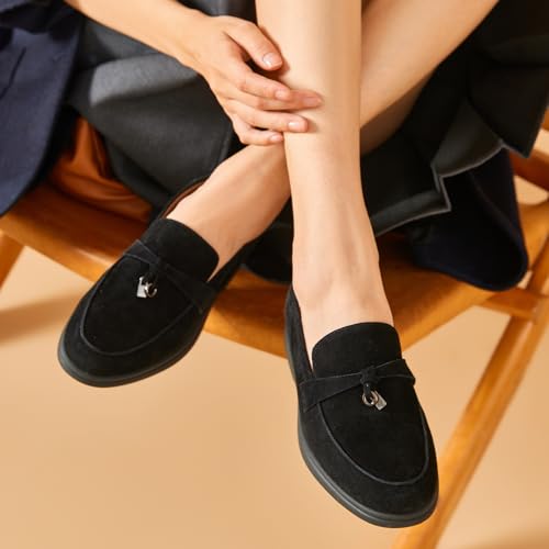 Image of BEAU TODAY Suede Loafers Flats for Women, Women's Slip On Penny Loafers, Leather Driving Comfortable Dress Ladies Loafers Casual Office Work Shoes