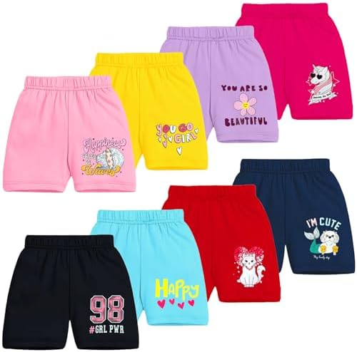 Kuchipoo Girls Regular Fit Cotton Shorts - Pack of 8