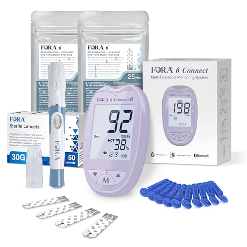 FORA 6 Connect | Set para Diabetes Gestacional | Medidor de Glucosa | Tipo 1 Tipo 2 | Bluetooth y Diario Electrónico | Hemoglobina y Hematocrito