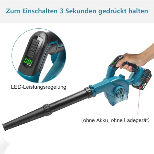 Waitley Akku-Laubbläser für Makita 18V Akku, kabellos, 40m/s Blasgeschwindigkeit, leistungsstarker Luftstrom, Variable Drehzahl, ohne Akku & Ladegerät