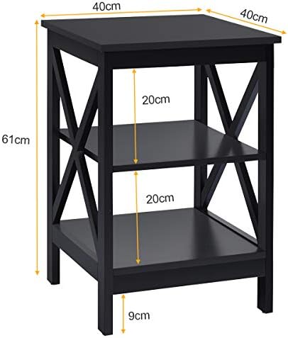 COSTWAY Bedside Table, 2/3-Tier Nightstand Sofa Side End Table with Storage Shelf, Modern Wooden X-Shaped Coffee Snack Table for Living Room, Bedroom and Office (Black, 3 Tiers: 40 x 40 x 61cm)