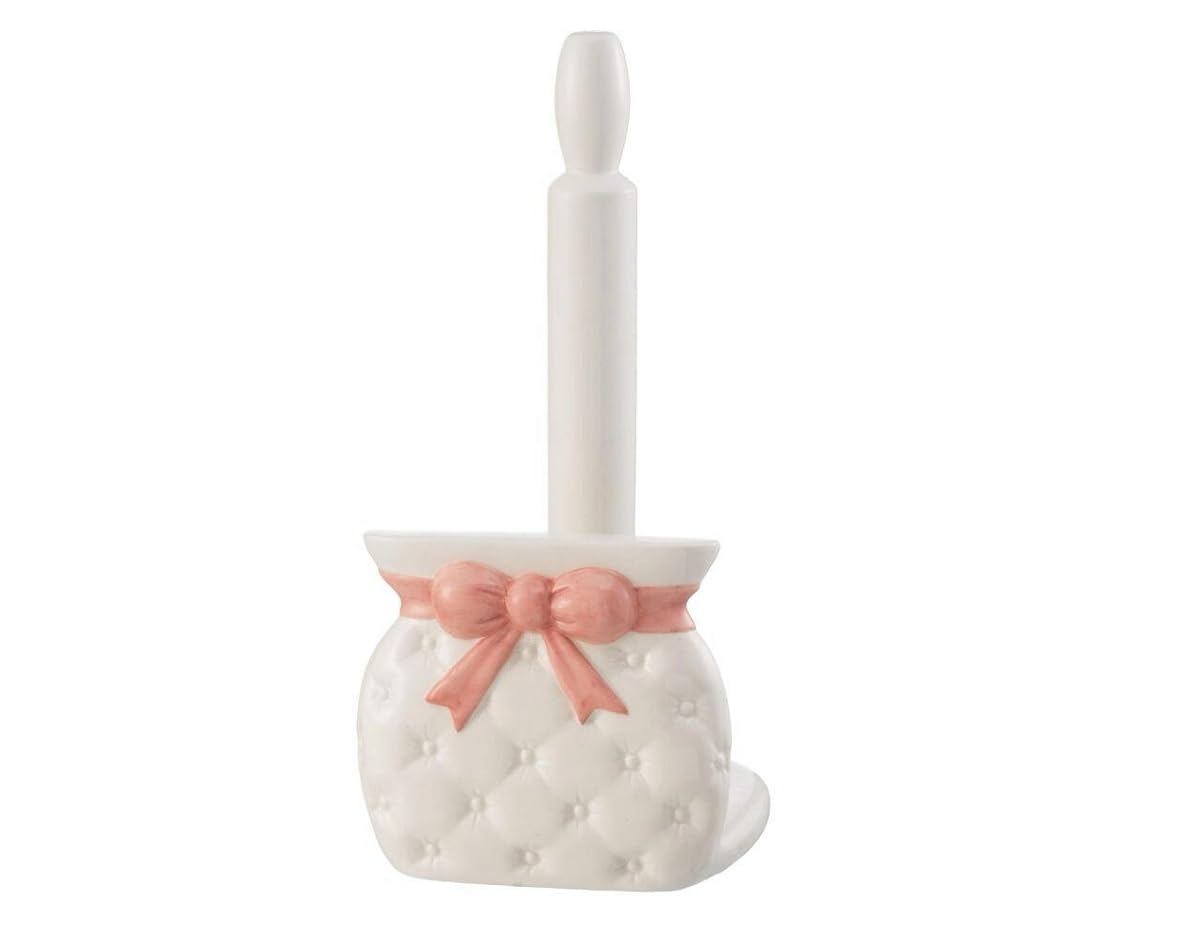Portarrollos de cerámica para baño blanco y rosa decorado lazo