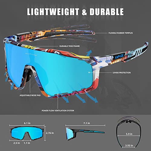 Kapvoe Polarized Cycling Glasses For Men Women Mtb Glasses Mountain Bike Glasses Tr90 Sport Sunglasses Bicycle Riding Glasses Biking Glasses Road Bike Sunglasses Running Golf Cycle Glasses Blue #TOP5
