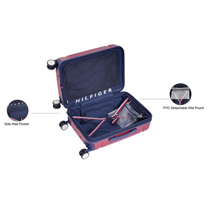 Image of TOMMY HILFIGER Millennia Cabin Hard Luggage - Red |Check-in Trolley Bag with TSA Lock | 360 Spinner Double Wheels | Telescopic Handle | Polycarbonate Hardshell Suitcase | 38L Capacity | 58cm