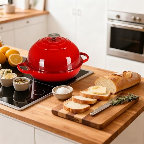 ماسرو وعاء فرن هولندي من الحديد الزهر المطلي بالمينا مع غطاء، فرن هولندي لخبز العجين المخمر، فرن خبز من الحديد الزهر للطبخ، وعاء خبز للتحميص والحساء