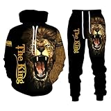 Ufehaho Lion King 3D Printed Men's Hoodies Sweater Set Pullover Tracksuit for Big and Tall 2 Piece Sweatshirt Suit