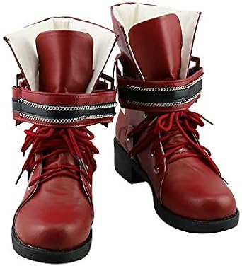 DUNHAO COS Tifa Lockhart Cosplay Shoes Woman and Men Ankle Boots Red