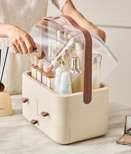 RMAN Schminktisch Organizer, Make Up Organizer, Kosmetik Skincare Aufbewahrung mit Schubladen Deckel für Dresser, Badezimmer, Schlafzimmer, Staubdicht und Wasserdicht
