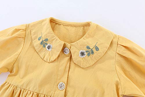 Mud Kingdom Toddler Girls Long Sleeve Floral Dress Peter Pan Collar Button Down Yellow 2T #TOP2