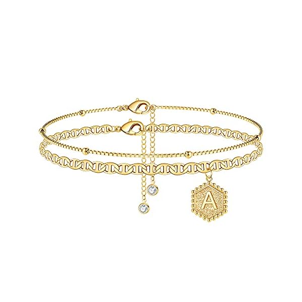 Turandoss-Ankle-Bracelets-for-Women-Initial-Anklet-14K-Gold-Plated-Handmade-Layered-Box-Chain-Flat-Mariner-Hexagon-Anklet-Letter-Initial-Ankle-Bracelet-for-Women-Gold-Summer-Beach-Foot-Jewelry-Gifts Turandoss Ankle Bracelets for Women Initial Anklet, 14K Gold Plated Handmade Layered Box Chain Flat Mariner Hexagon Anklet Letter Initial Ankle Bracelet for Women Gold Summer Beach Foot(A)