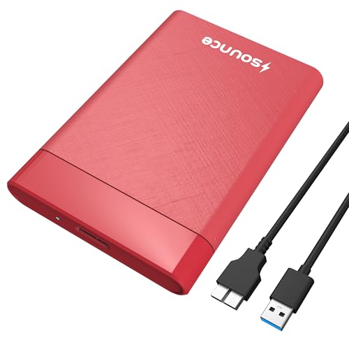 Image of Sounce 2.5 Inch SATA USB 3.0 HDD / SSD Portable External Hard Disk Enclosure 7 MM and 9.5 MM Tool Free , Supports UASP Max Upto 6TB (Red)