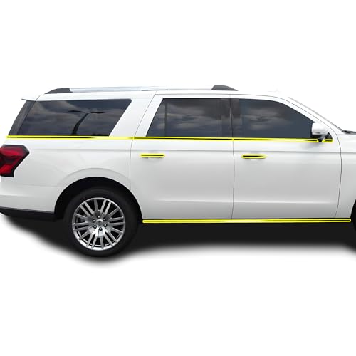Image of BOGAR TECH DESIGNS for Ford Expedition MAX 2018-2024 Side Window Chrome Delete - Precut Vinyl Trim Overlay, Gloss Black Blackout Appearance